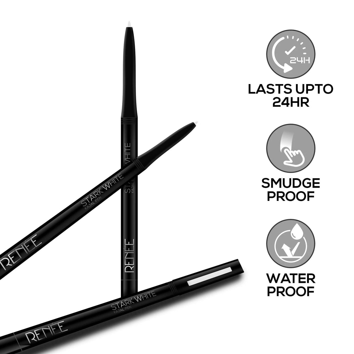 RENEE Stark White Kajal Pen with Sharpener, 0.35g