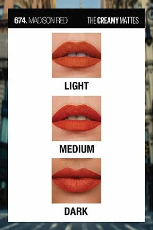 Maybelline Color Sensational Creamy Matte Lipstick – Madison Red 674