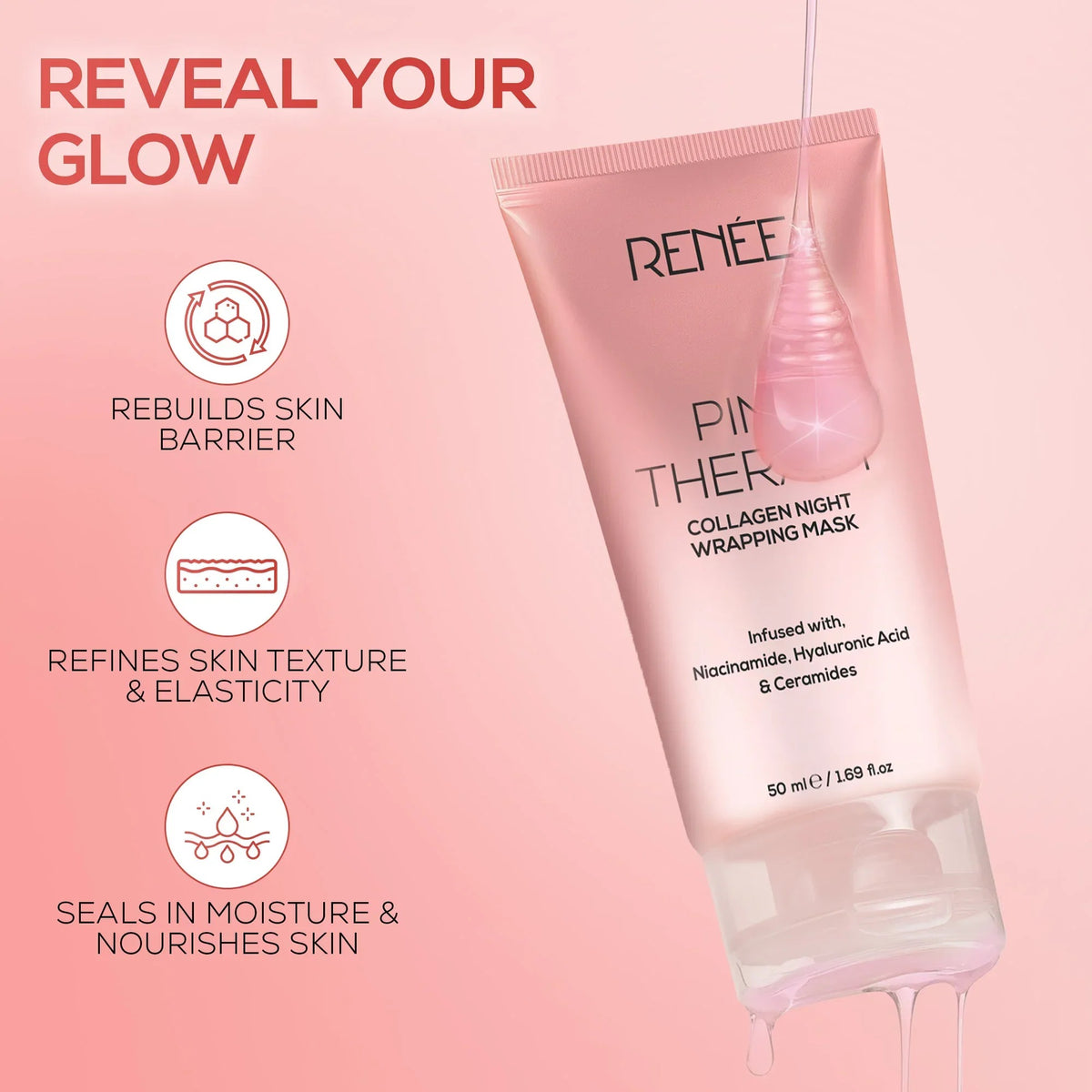 RENEE Pink Therapy Night Wrapping Mask, 50ml