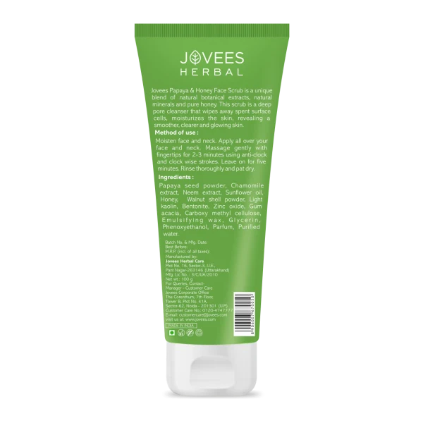 Jovees Papaya & Honey Face Scrub | With Honey & Neem | Normal to Dry Skin - 100gm