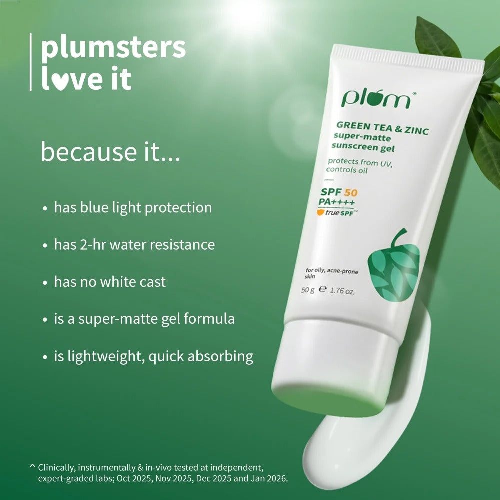 Plum Green Tea & Zinc Super-Matte SPF 50 Sunscreen Gel For Oily & Acne-Prone Skin