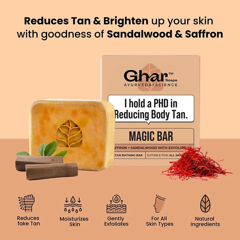 GHAR Magic Sandalwood & Saffron Soap for Daily Bathing