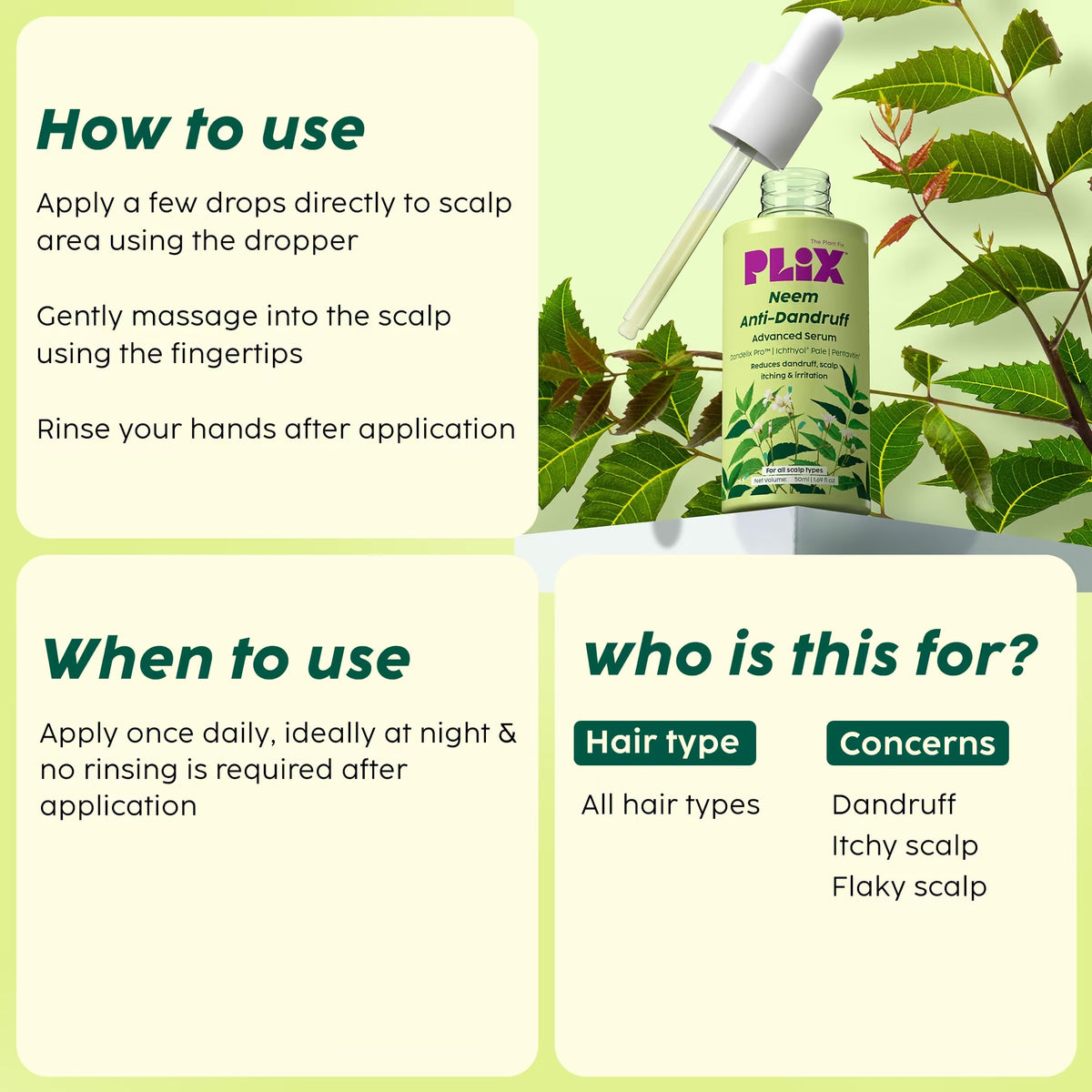 Plix Neem Anti-Dandruff Advanced Hair Serum (Helps Reduce Dandruff, Scalp Itching & Irritation)