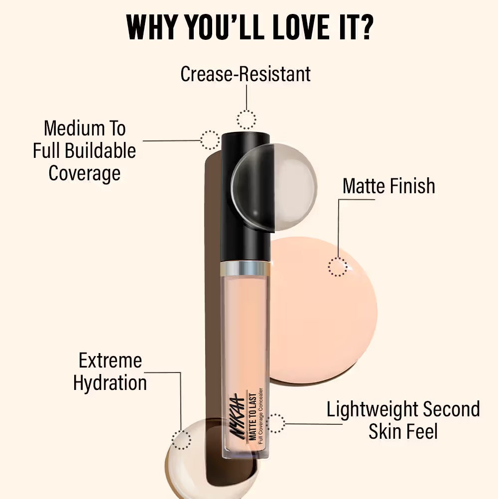 Nykaa Matte To Last Full Coverage Liquid Concealer - 03P Light, 4.5g