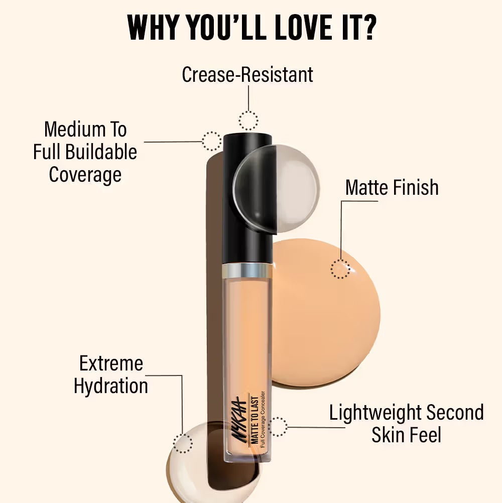 Nykaa Matte To Last Full Coverage Liquid Concealer - 06N Medium, 4.5g