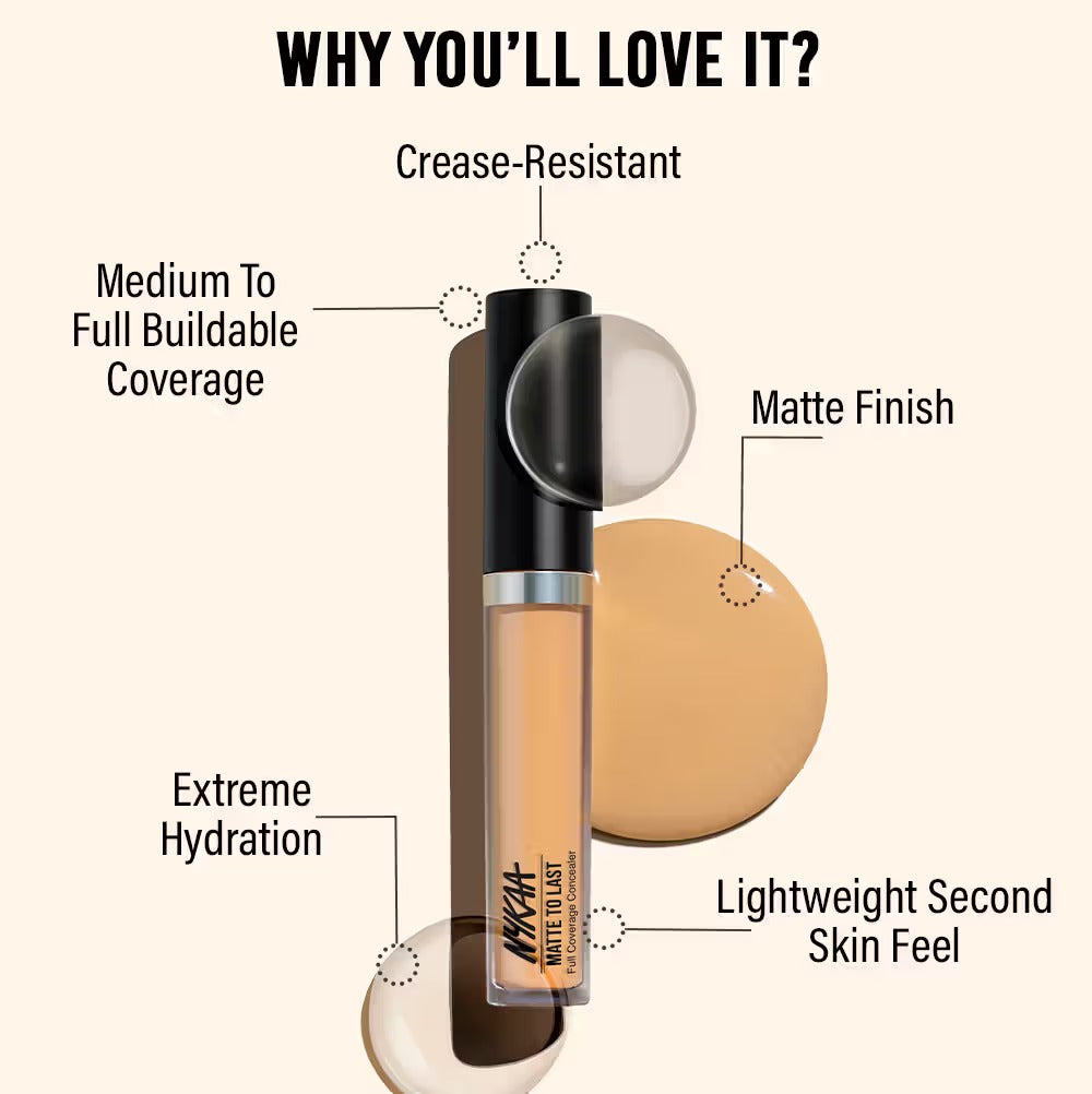Nykaa Matte To Last Full Coverage Liquid Concealer 07Y Deep, 4.5g