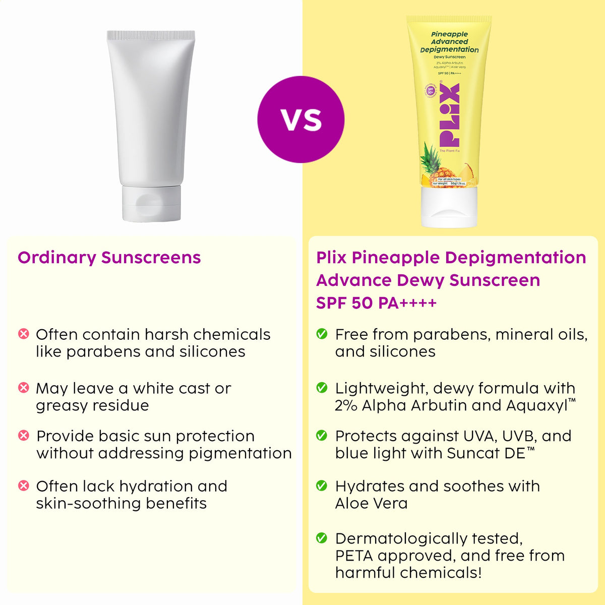 Plix Pineapple Advanced De-Pigmentation Dewy Sunscreen SPF 50 PA++++