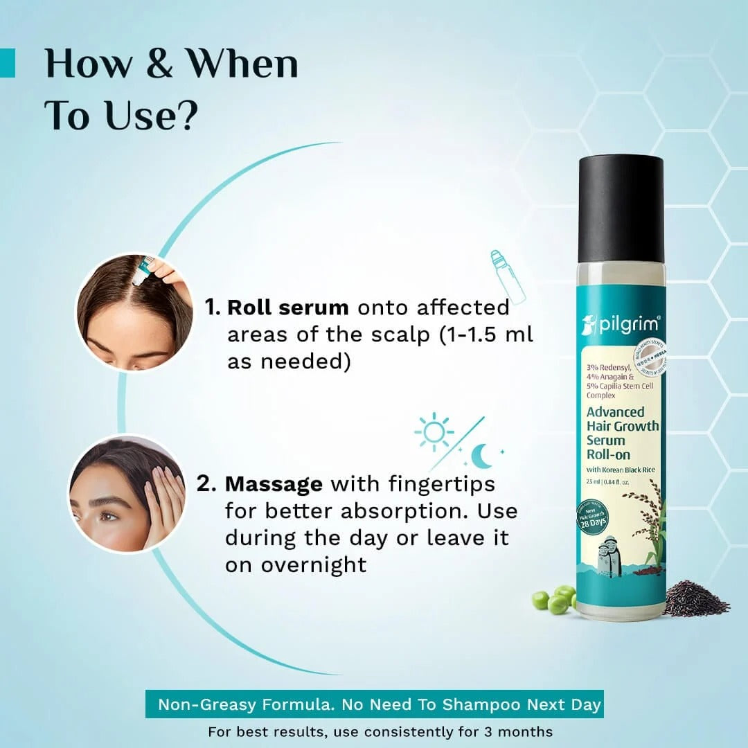 Pilgrim 3% Redensyl, 4% Anagain & 5% Capilia Stem Cell Complex Advanced Hair Growth Serum Roll-On