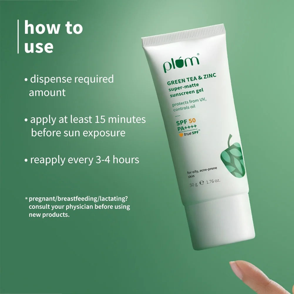 Plum Green Tea & Zinc Super-Matte SPF 50 Sunscreen Gel For Oily & Acne-Prone Skin