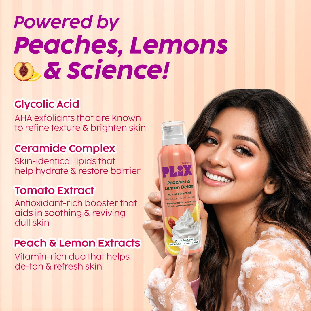 Plix Peaches & Lemon De-Tan Mousse Body Wash – 200ml