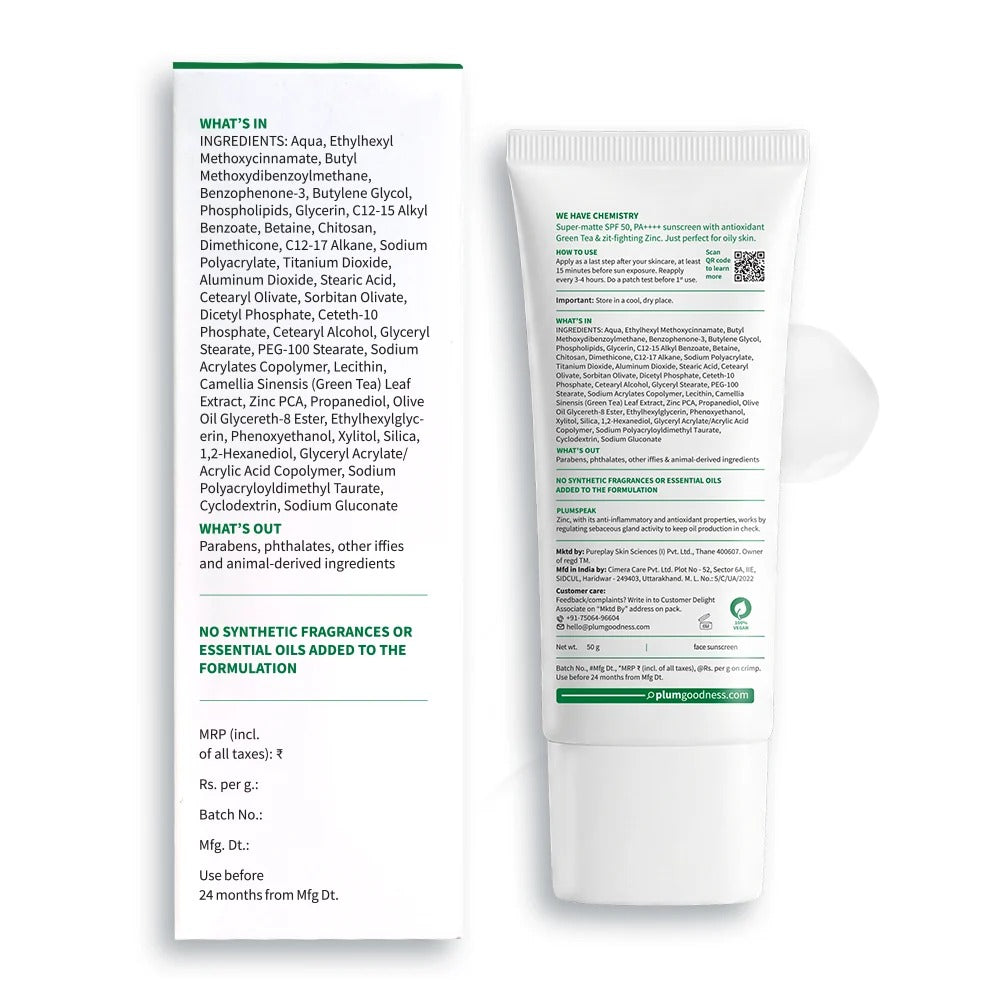 Plum Green Tea & Zinc Super-Matte SPF 50 Sunscreen Gel For Oily & Acne-Prone Skin