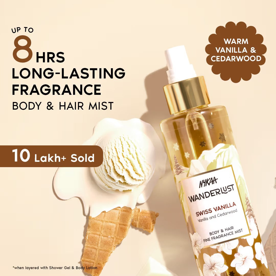 Nykaa Wanderlust Body & Hair Mist - Swiss Vanilla Perfume | Cedarwood & Warm Vanilla Scent - [200ML]
