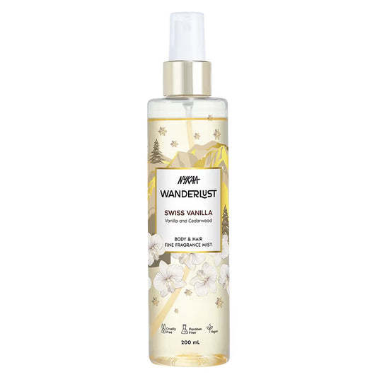 Nykaa Wanderlust Body & Hair Mist - Swiss Vanilla Perfume | Cedarwood & Warm Vanilla Scent - [200ML]