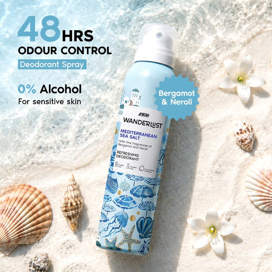 Nykaa Wanderlust Deodorant Spray Unisex - Mediterranean Sea Salt | 48 Hours Citrus Aqua Freshness [150ml]