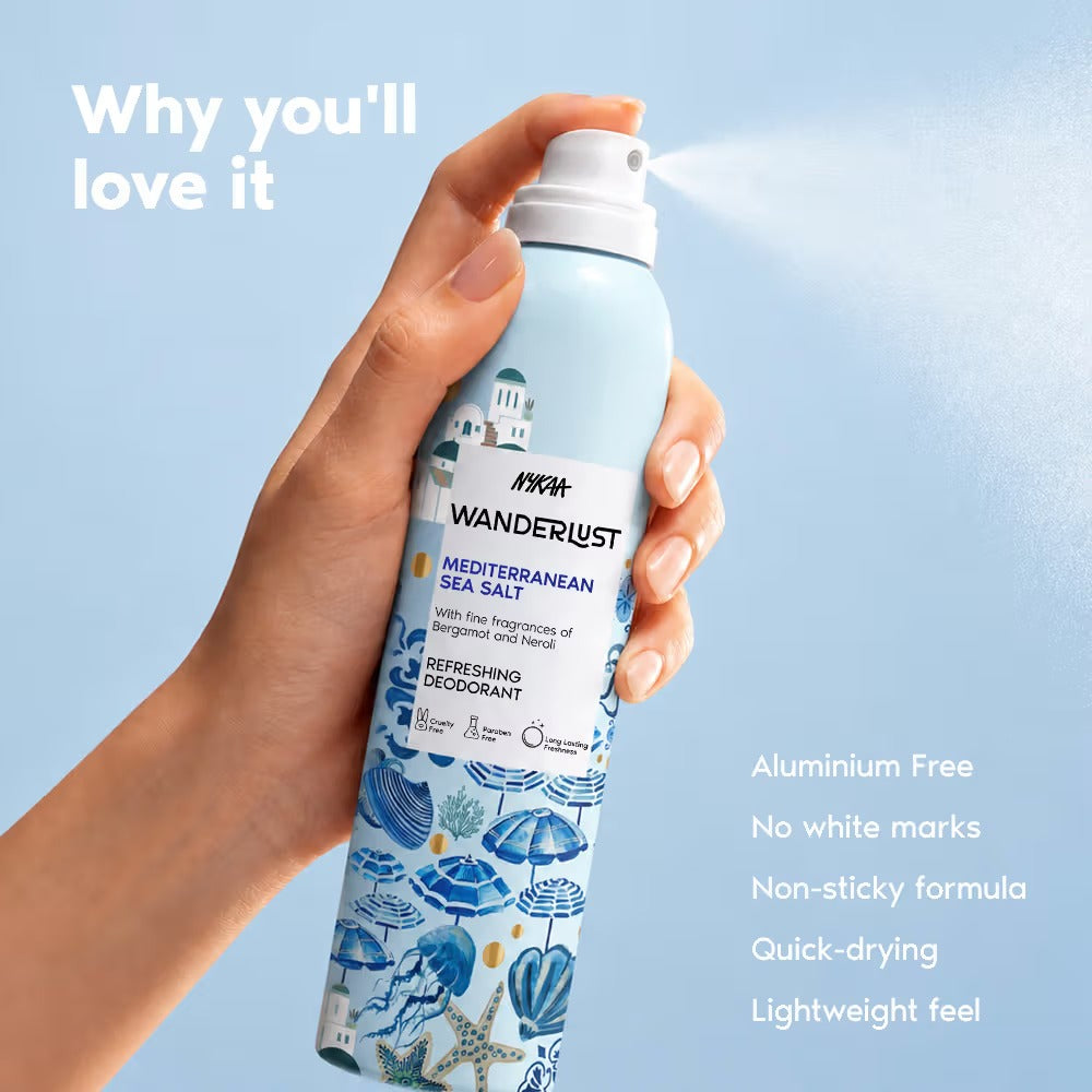 Nykaa Wanderlust Deodorant Spray Unisex - Mediterranean Sea Salt | 48 Hours Citrus Aqua Freshness [150ml]