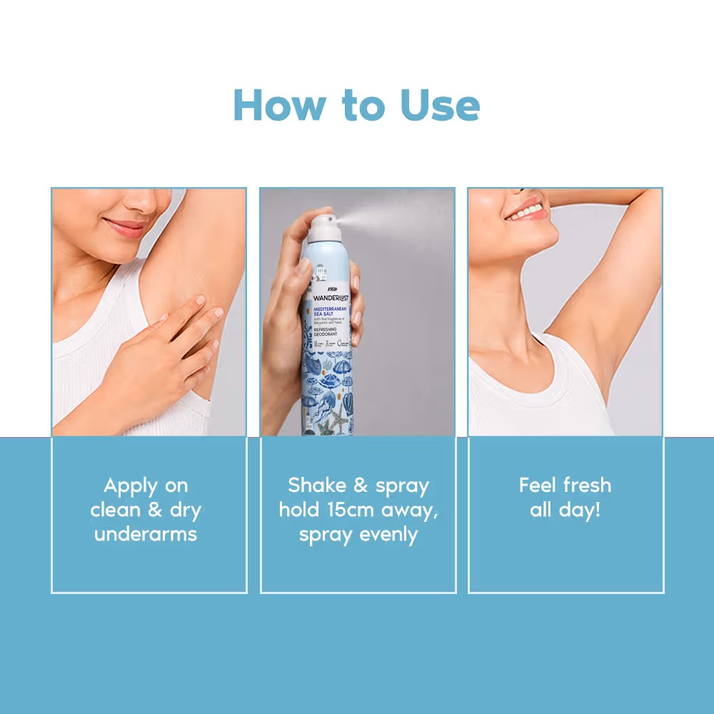 Nykaa Wanderlust Deodorant Spray Unisex - Mediterranean Sea Salt | 48 Hours Citrus Aqua Freshness [150ml]