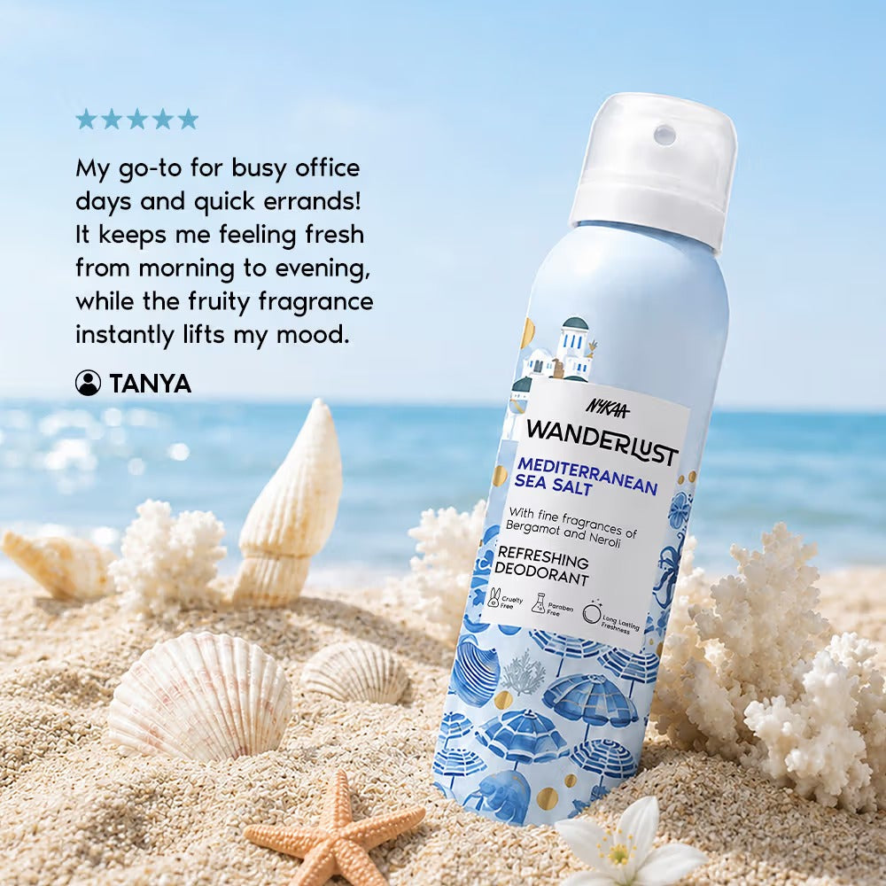 Nykaa Wanderlust Deodorant Spray Unisex - Mediterranean Sea Salt | 48 Hours Citrus Aqua Freshness [150ml]