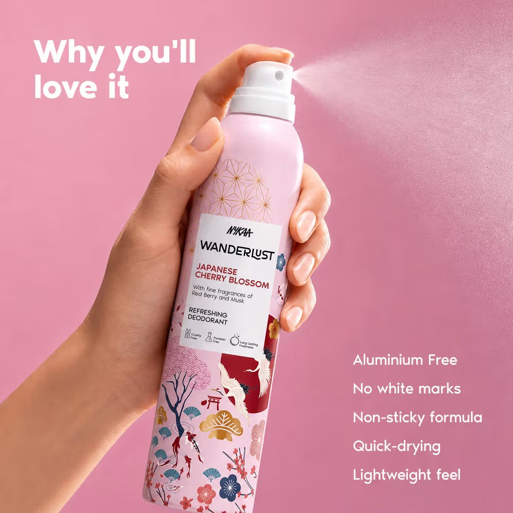 Nykaa Wanderlust Deodorant Spray for Women - Japanese Cherry Blossom | 48 Hours Floral Freshness [150ml]