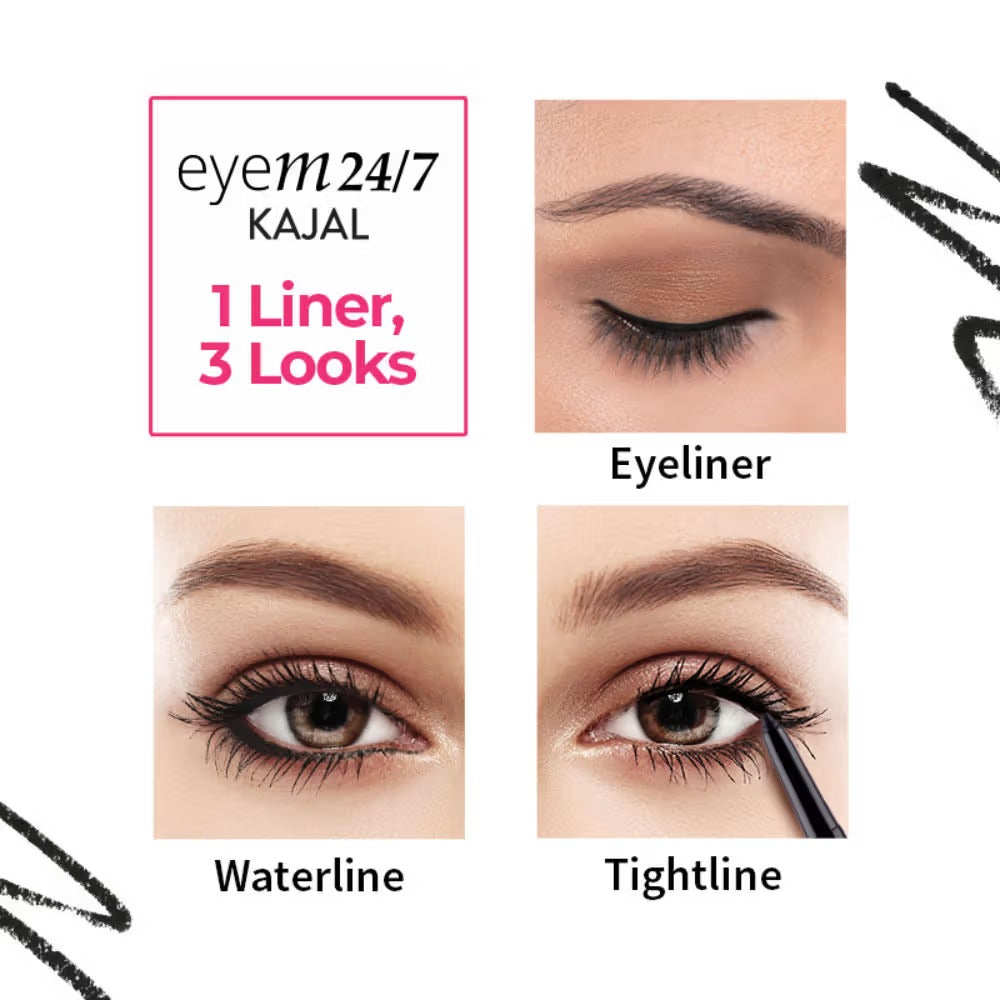 Nykaa EyeM24/7 Smudgeproof Kajal – Ebony Soul 01 Black