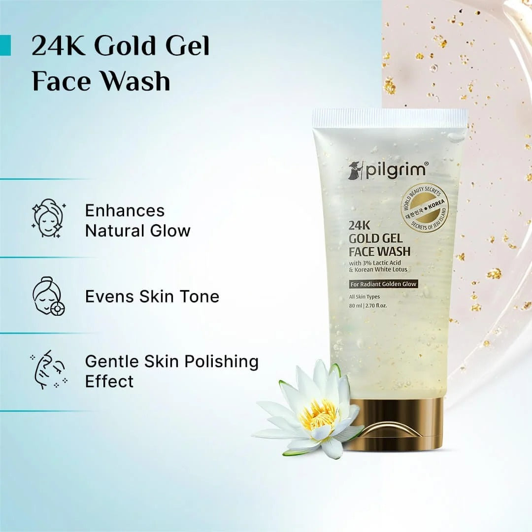 Pilgrim 24k Gold Face Wash with Korean White Lotus Brighten Radiant Natural Glow & Evens Skin Tone