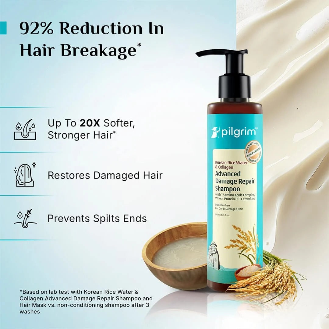 Pilgrim Korean Rice Water & Collagen Advanced Damage Repair Shampoo - [200ml]