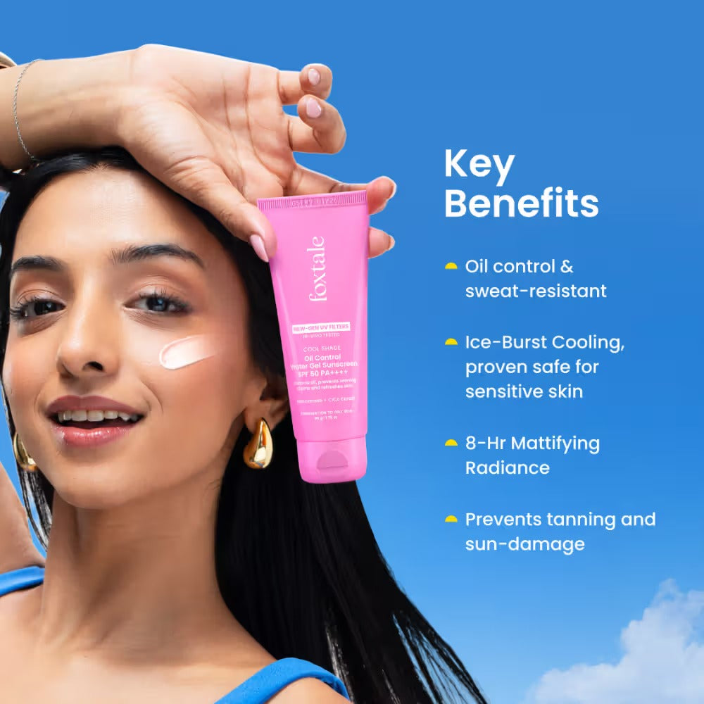 Foxtale SPF 50 Ice-Burst Gel Sunscreen for Oily Skin, In-Vivo Tested PA++++, Lightweight, Matte Skin