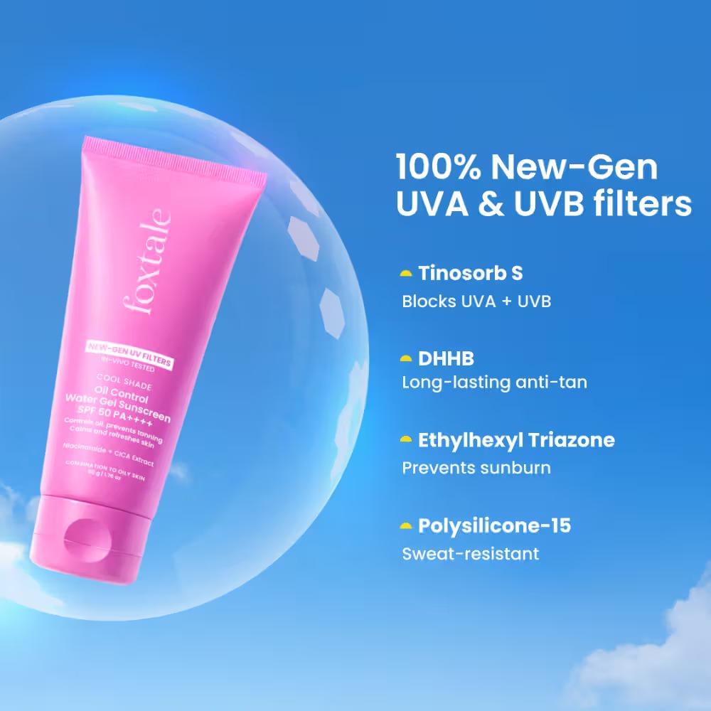 Foxtale SPF 50 Ice-Burst Gel Sunscreen for Oily Skin, In-Vivo Tested PA++++, Lightweight, Matte Skin