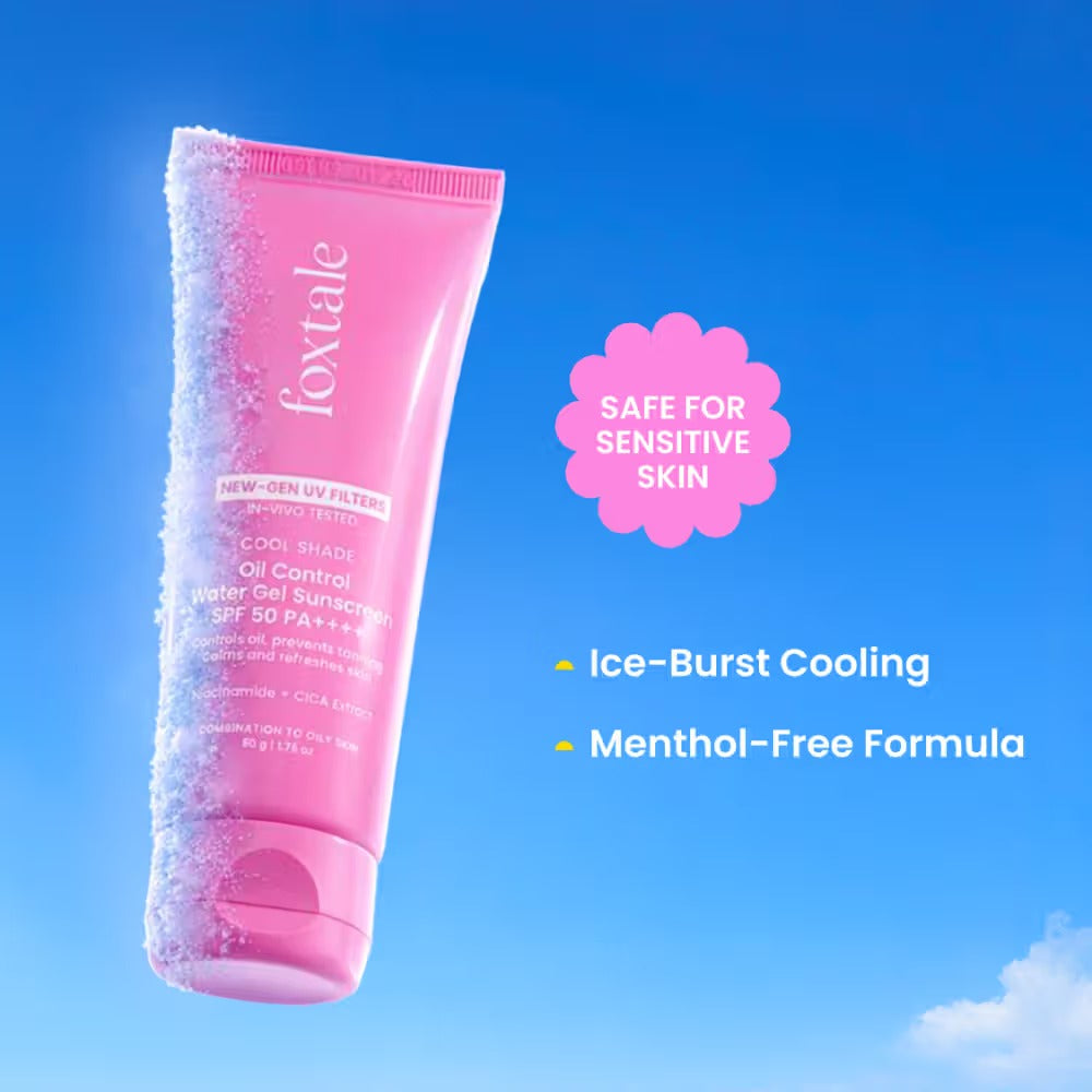 Foxtale SPF 50 Ice-Burst Gel Sunscreen for Oily Skin, In-Vivo Tested PA++++, Lightweight, Matte Skin