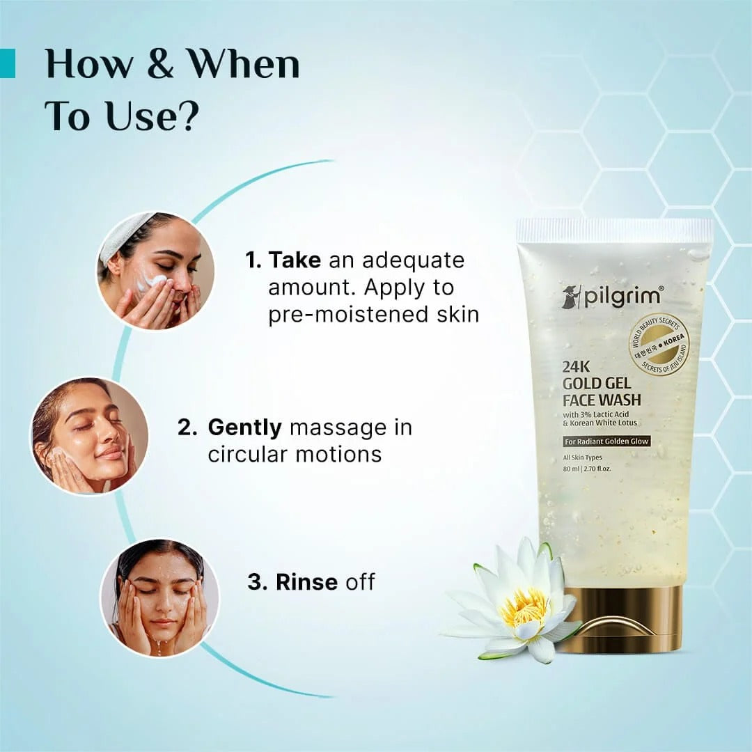 Pilgrim 24k Gold Face Wash with Korean White Lotus Brighten Radiant Natural Glow & Evens Skin Tone
