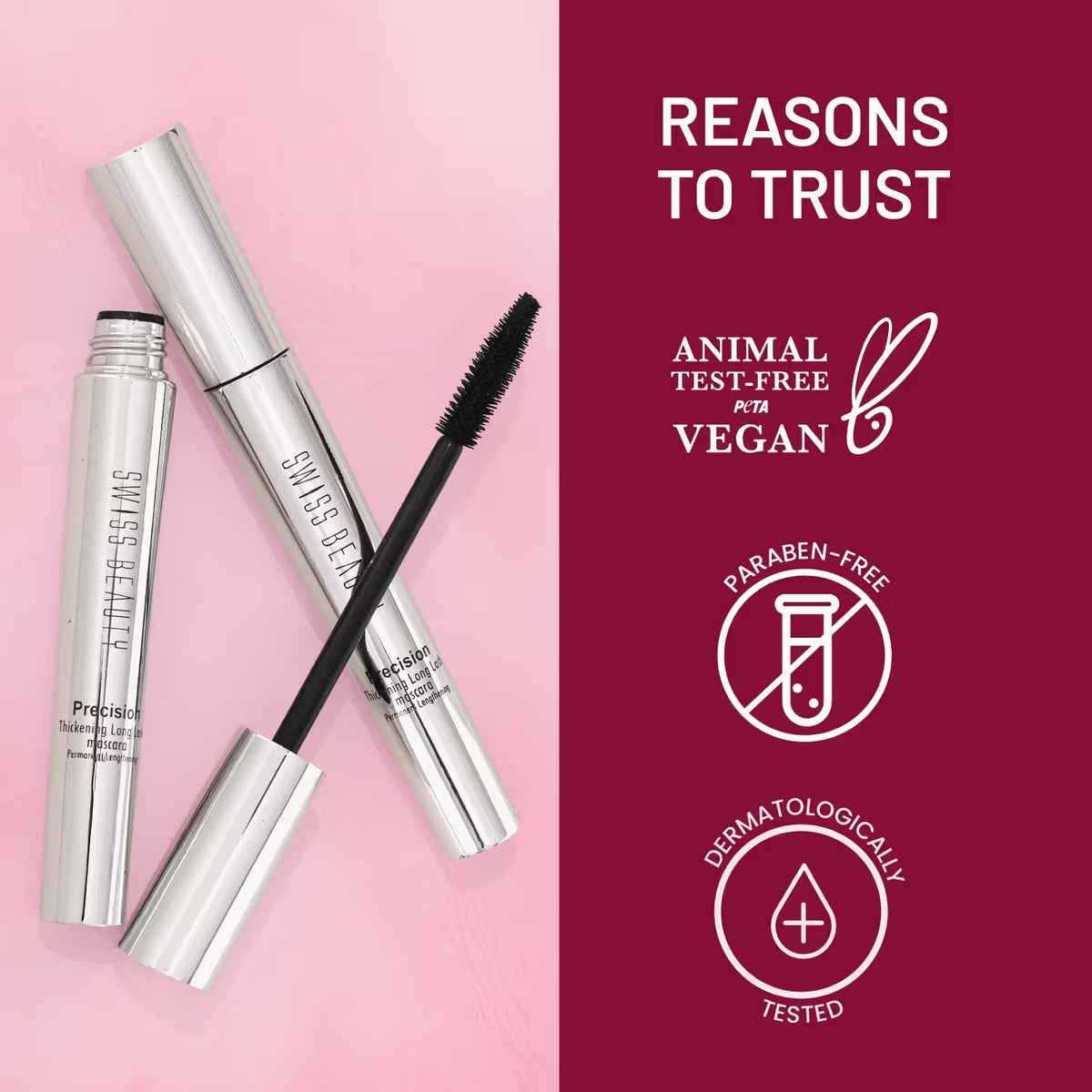Swiss Beauty Precision Thickening Long Lash Mascara ,Waterproof , Smudge-Proof - Black