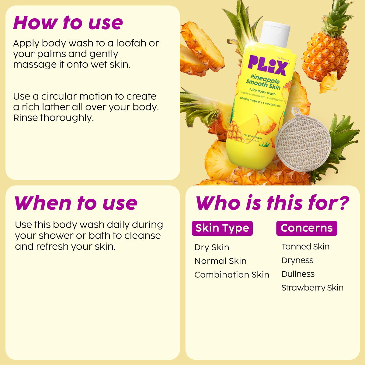 Plix Pineapple Smooth Skin Juicy Body Wash – 236ml