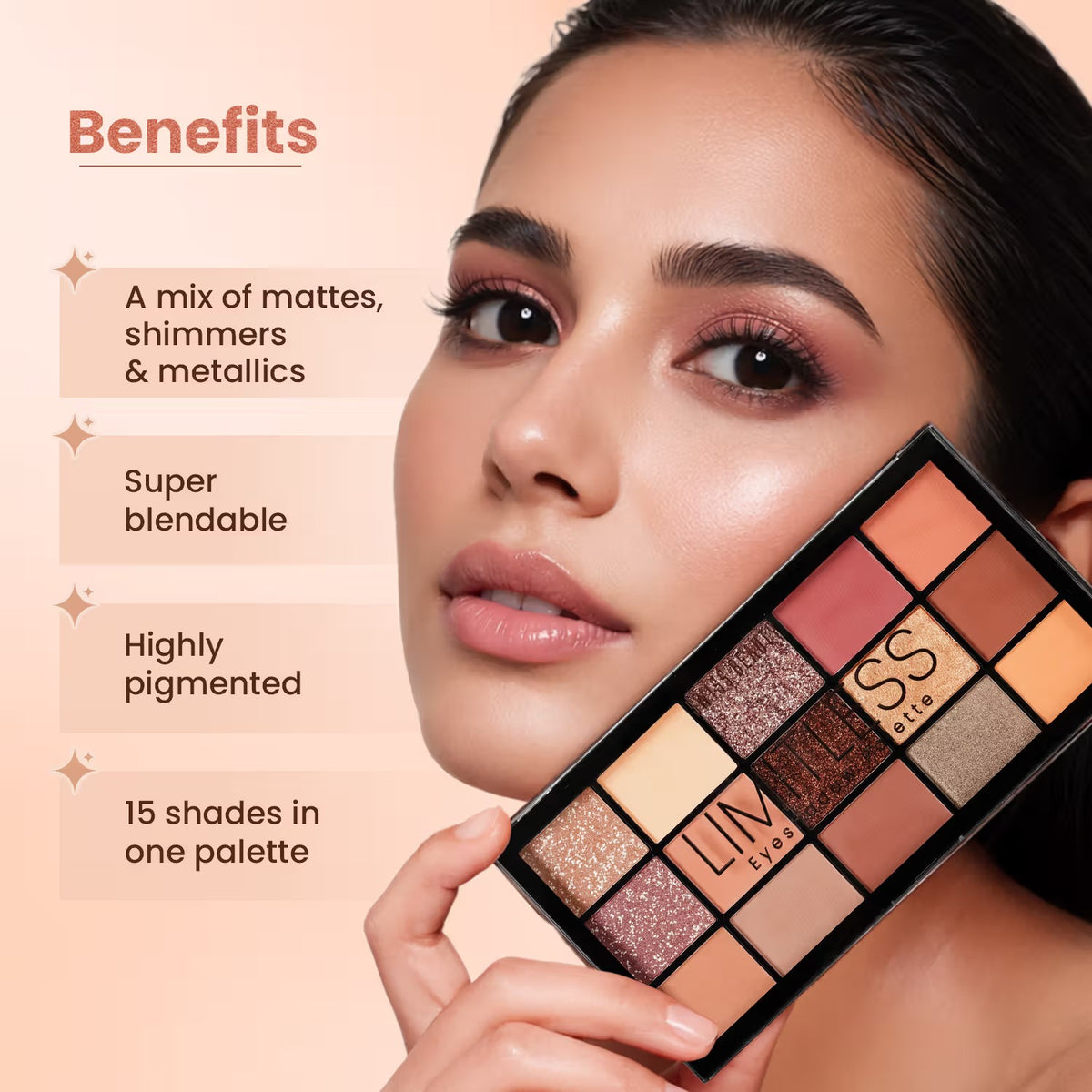 Swiss Beauty Limitless Eyeshadow Palette - Mattes, Shimmers & Metallics - 01 Stargaze