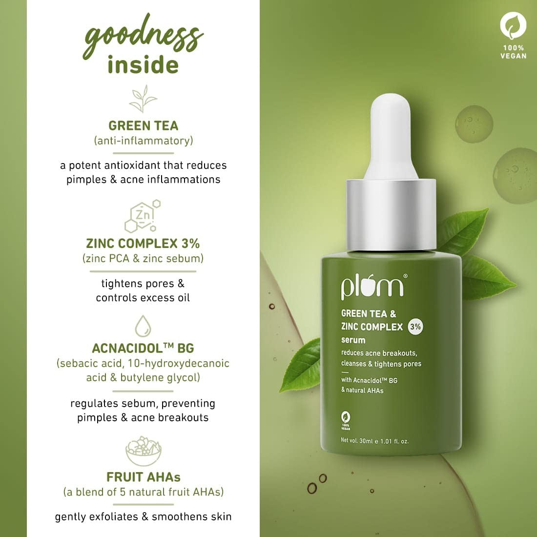 Plum Green Tea & Zinc Complex 3% Serum With AcnacidolTM BG & natural AHAs