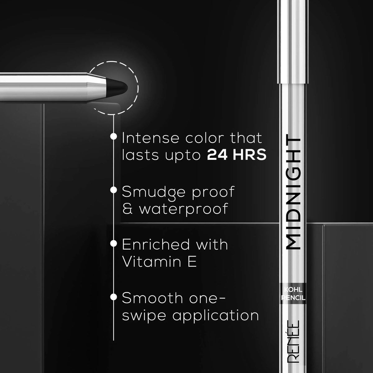 RENEE Midnight Kohl Kajal Pencil, Black - [1.5g]