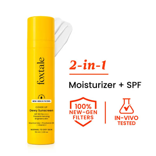 Foxtale Dewy Finish SPF 50 PA++++ Sunscreen For Dry Skin, Deeply Hydrates, In-Vivo Tested