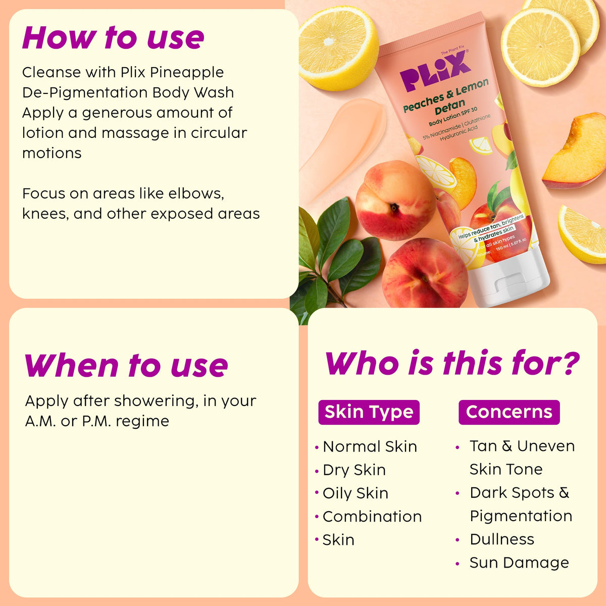 Plix Peaches & Lemon De-Tan Body Lotion SPF 30 – 150ml