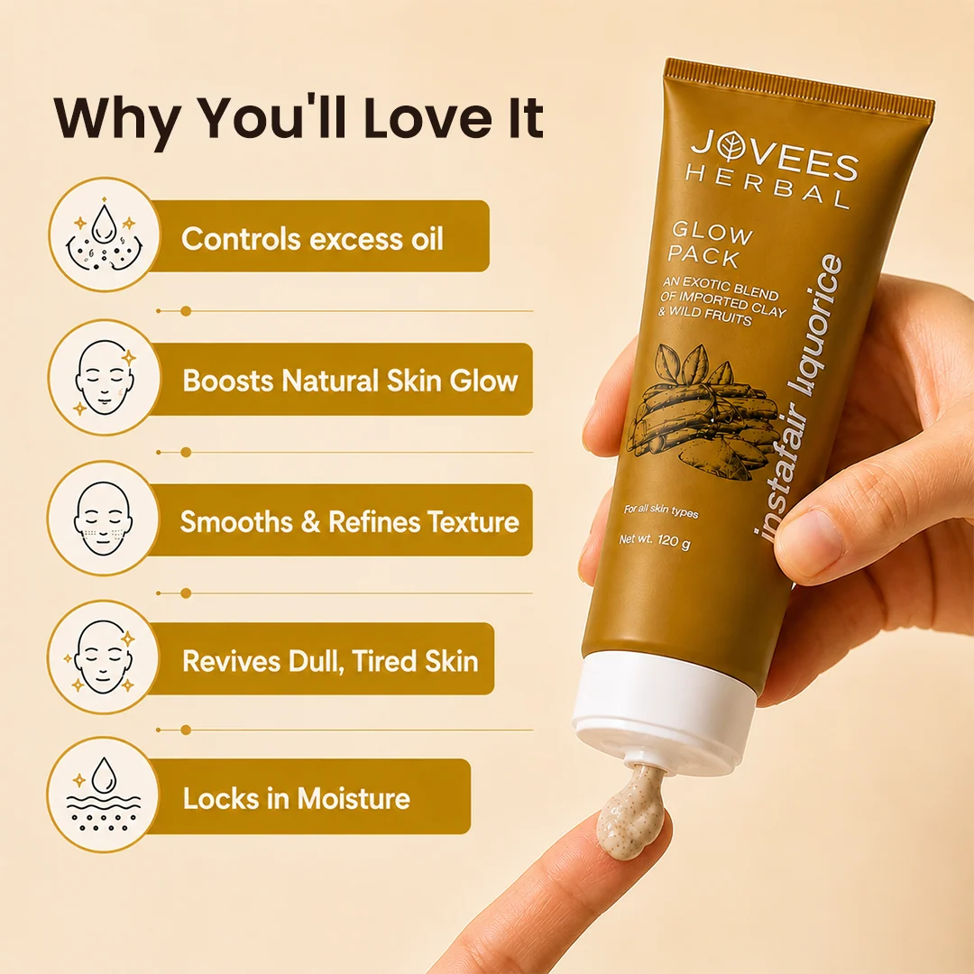 Jovees Insta Fair Liquorice Glow Face Pack for Tan Removal & Brightening | Clay Face Mask to Clean Pores, Remove Blackheads & Dark Spots