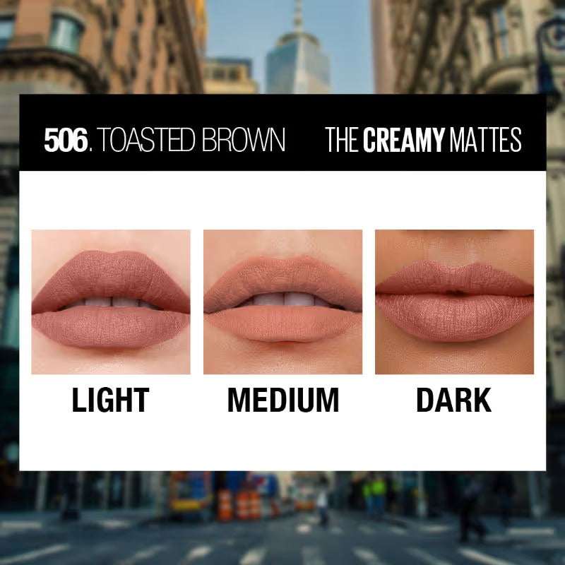Maybelline Color Sensational Creamy Matte Lipstick – Toasted Brown 506, 3.9 g