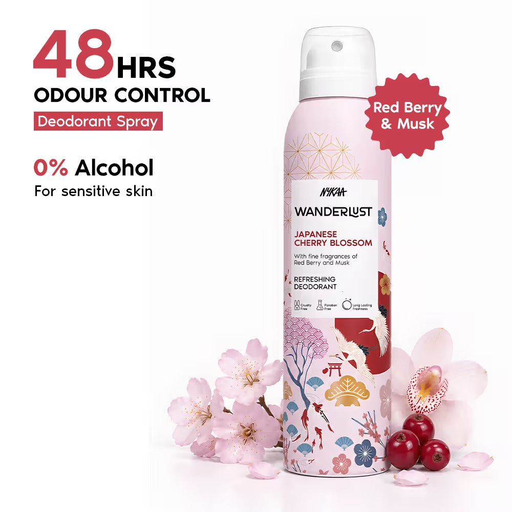 Nykaa Wanderlust Deodorant Spray for Women - Japanese Cherry Blossom | 48 Hours Floral Freshness [150ml]