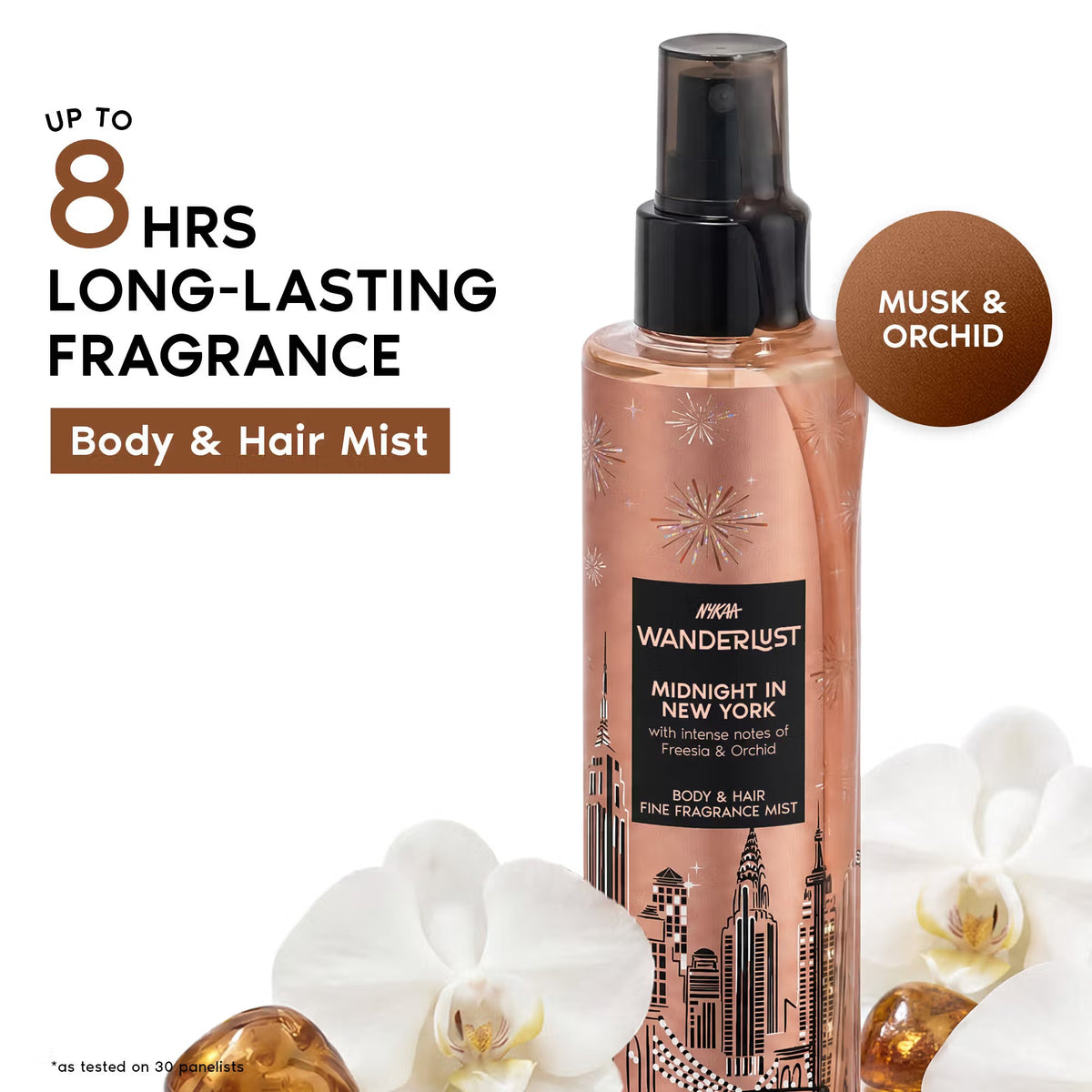 Nykaa Wanderlust Body & Hair Mist - Midnight in New York Perfume | Night Orchid & Musk Scent [200ml]]