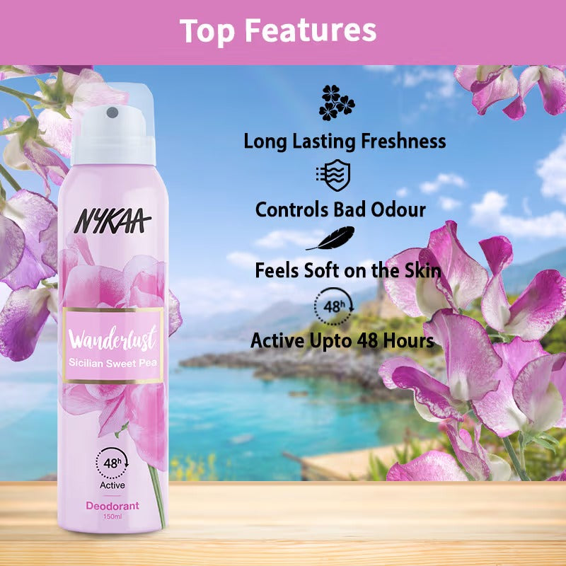 Nykaa Wanderlust Deodorant Spray for Women - Sicilian Floral Bloom | 48 Hours Floral Freshness [150ml]