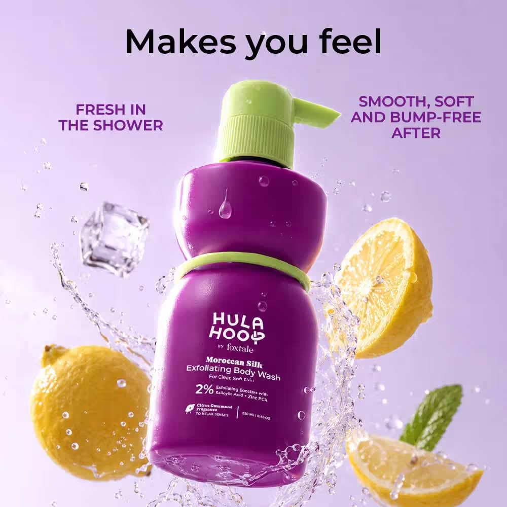 Foxtale Hula Hoop 2% Salicylic Acid Exfoliating Body Wash for Body Acne, Strawberry & Bumpy Skin