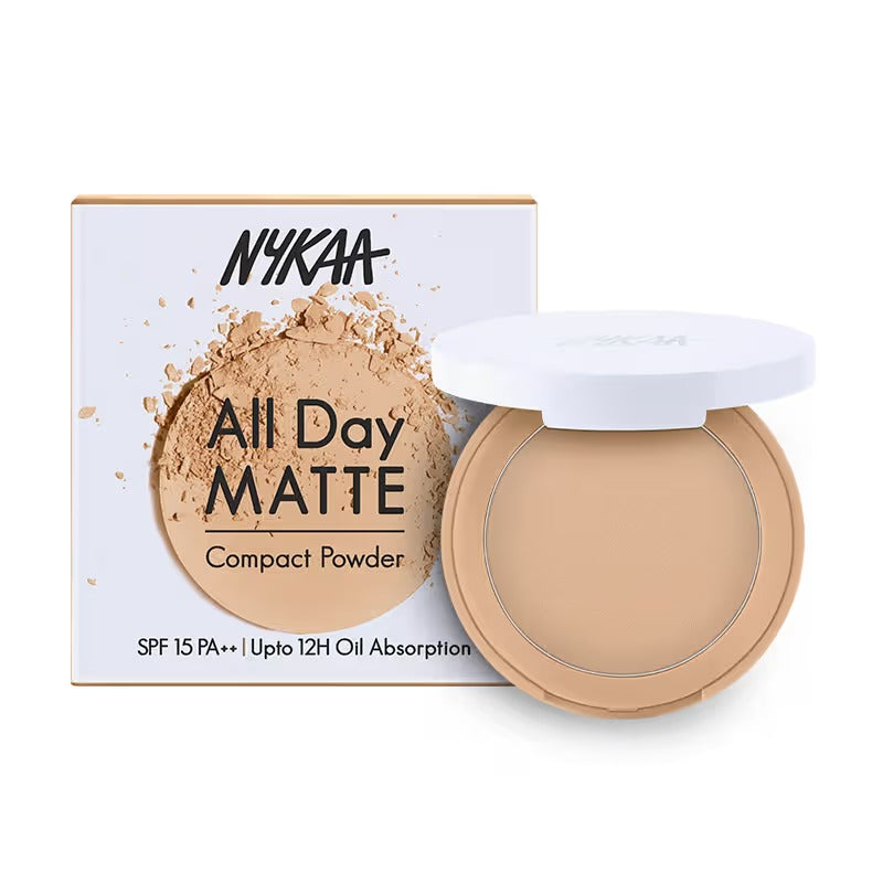 Nykaa All Day Matte Oil-Control Compact Powder with SPF 15 PA++ – Sand 04, 8g