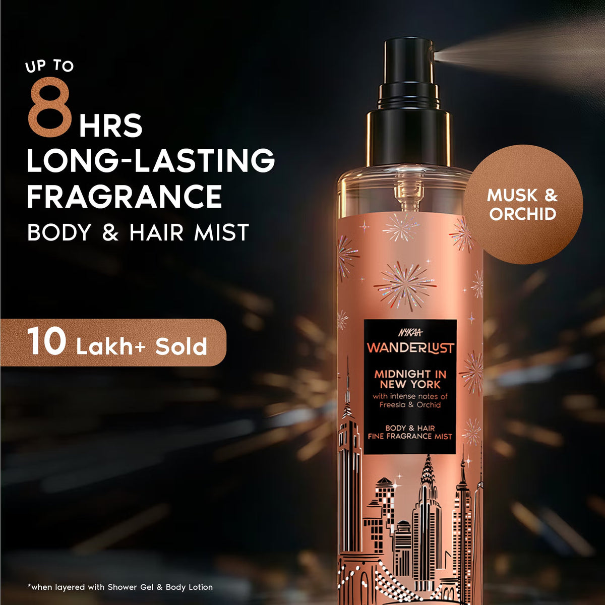 Nykaa Wanderlust Body & Hair Mist - Midnight in New York Perfume | Night Orchid & Musk Scent [200ml]]