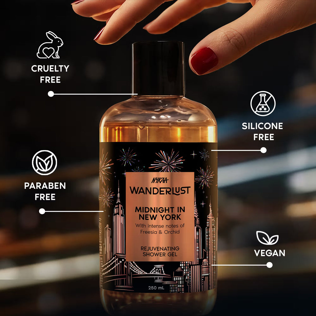 Nykaa Wanderlust Midnight in New York Body Wash – Niacinamide and Vitamin E, 250ml