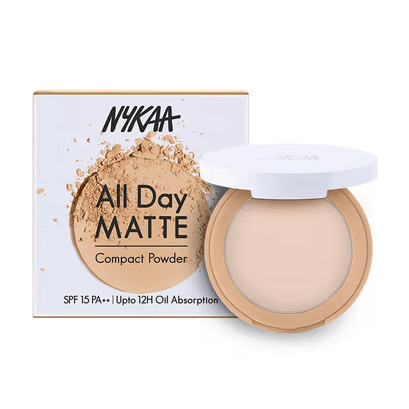 Nykaa All Day Matte Oil-Control Compact Powder with SPF 15 PA++ – Ivory 01, 8g