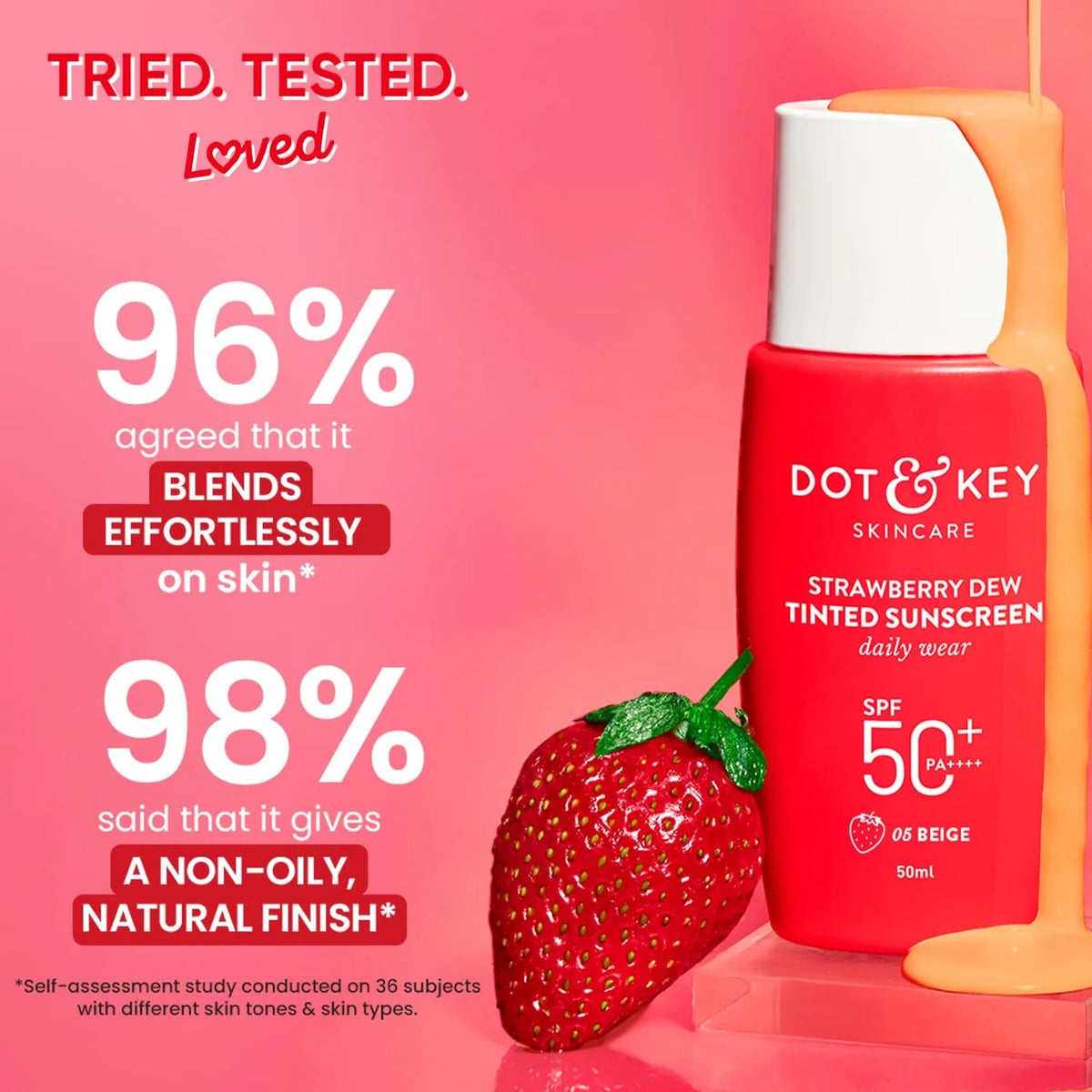 Dot & Key Strawberry Dew Tinted Sunscreen In-Vivo Tested SPF 50+ PA++++ for Daily Wear -01 Porcelain