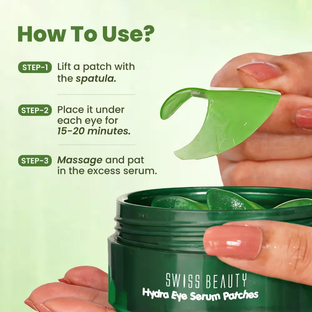 Swiss Beauty Hydra Eye Serum Patches For Dark Circles And Puffiness Hydrate Skin With Aloe Vera, 60pcs