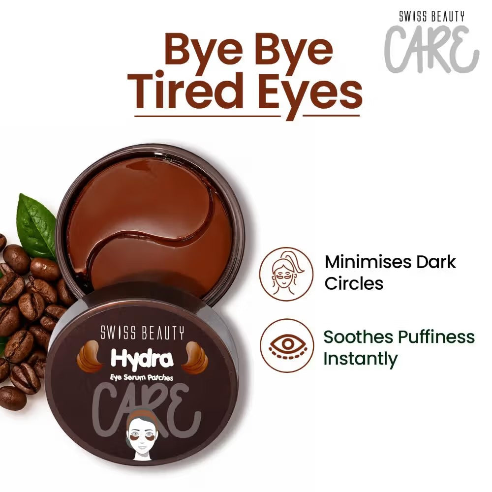 Swiss Beauty Hydra Eye Serum Patches For Dark Circles And Puffiness, Hydrate Skin With Coffee, 60pcs