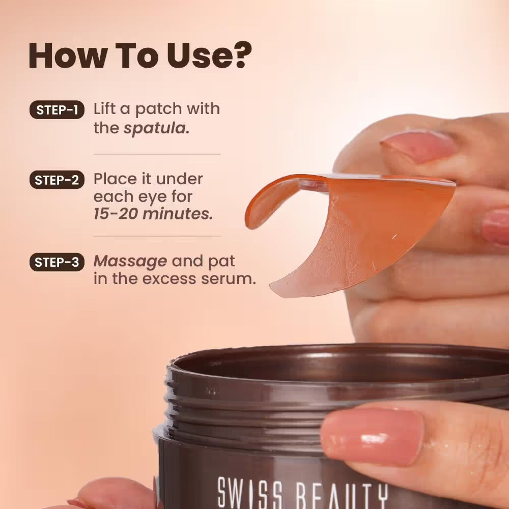 Swiss Beauty Hydra Eye Serum Patches For Dark Circles And Puffiness, Hydrate Skin With Coffee, 60pcs